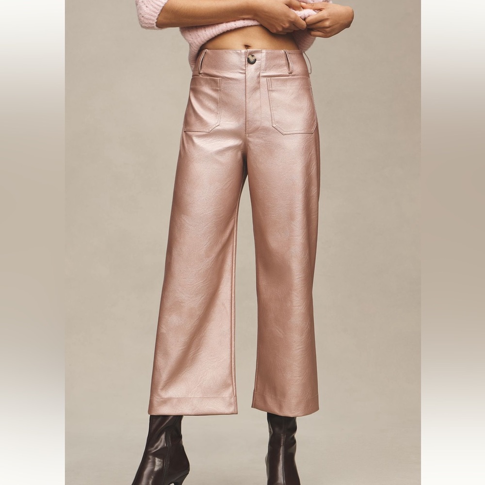 NWT ANTHOPOLOGIE Colette Cropped Wide-Leg Pants by Maeve: Metallic Faux-… - Picture 3 of 7